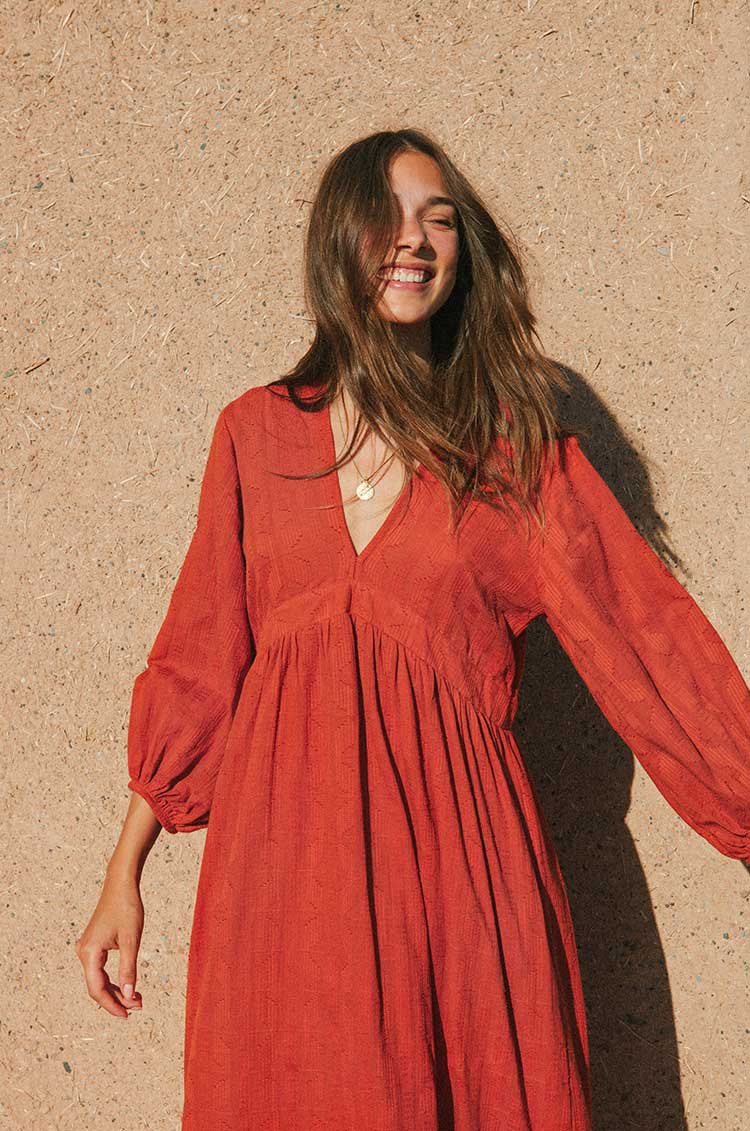 ALMA Midi Dress - warm red cotton - Image 3