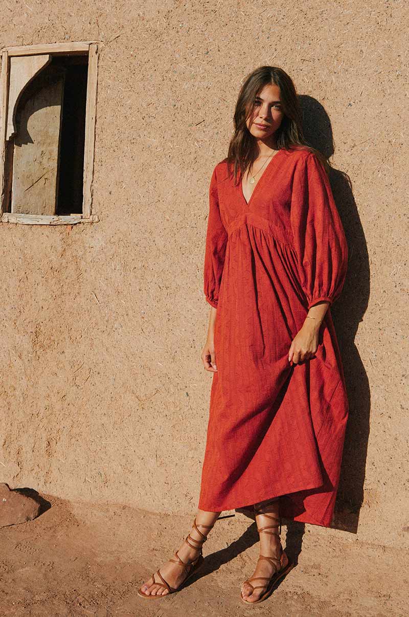 ALMA Midi Dress - warm red cotton - Image 4