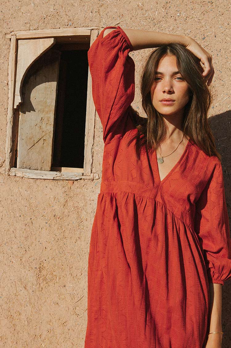 ALMA Midi Dress - warm red cotton - Image 6