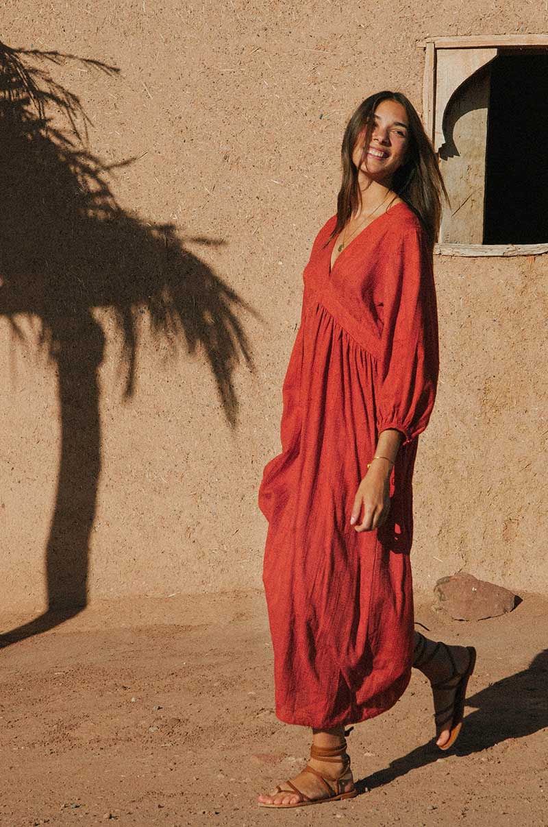 ALMA Midi Dress - warm red cotton - Image 7