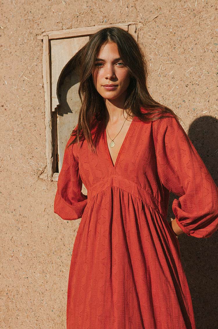 ALMA Midi Dress - warm red cotton - Image 8