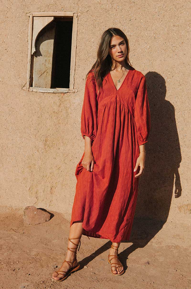 ALMA Midi Dress - warm red cotton - Image 9