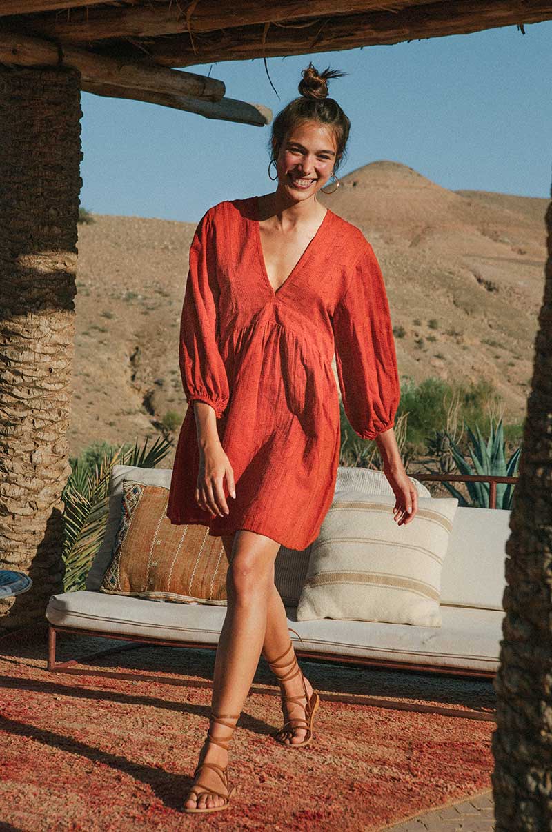 ALMA Mini Dress - warm red cotton - Image 10