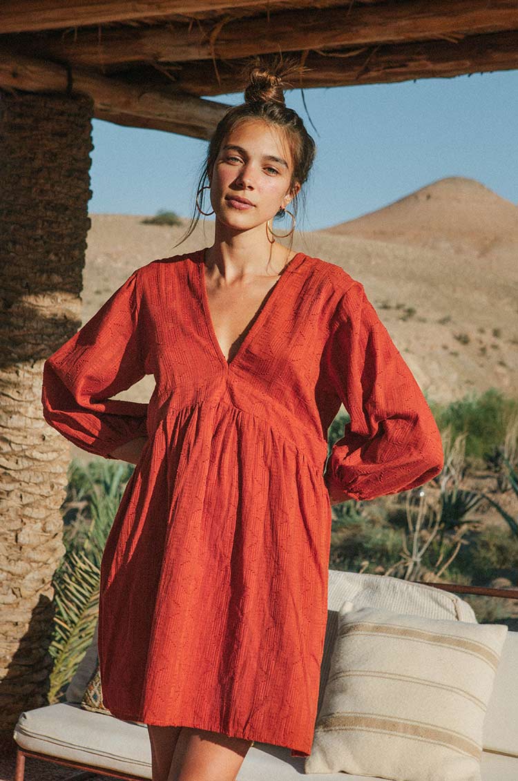 ALMA Mini Dress - warm red cotton - Image 3