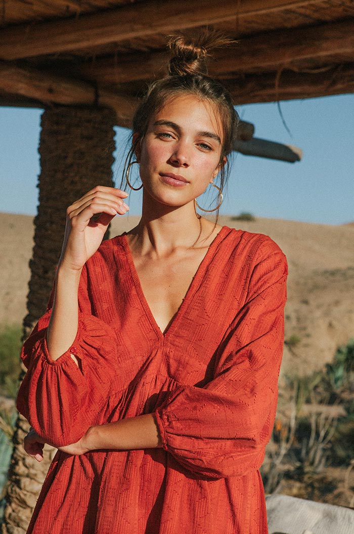 ALMA Mini Dress - warm red cotton - Image 4