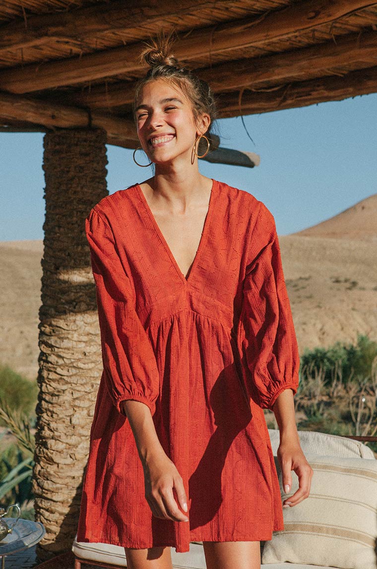ALMA Mini Dress - warm red cotton - Image 5
