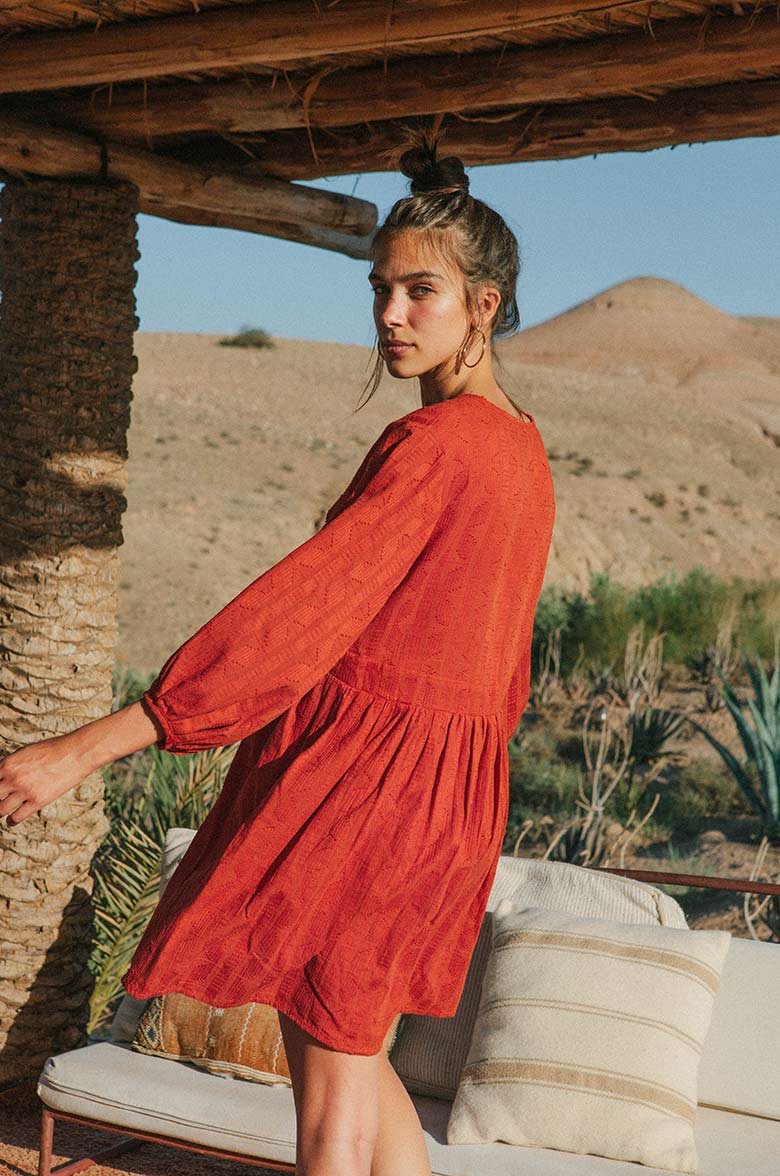 ALMA Mini Dress - warm red cotton - Image 6