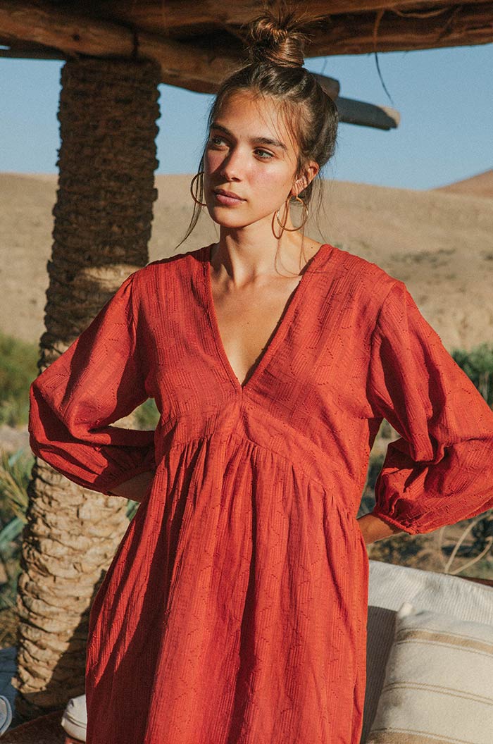 ALMA Mini Dress - warm red cotton - Image 7