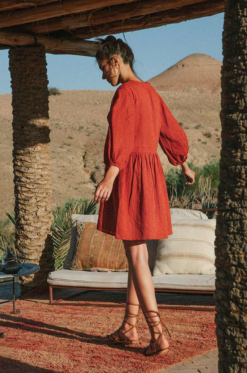 ALMA Mini Dress - warm red cotton - Image 8