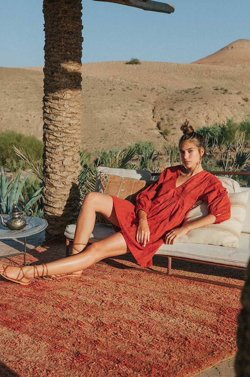 ALMA Mini Dress - warm red cotton - Image 9