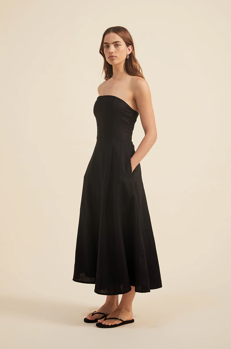 AMARA Midi Dress - black linen - Image 3