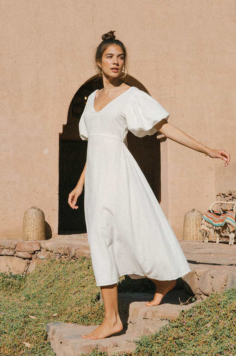 DAYDREAM Midi Dress - soft white cotton blend - Image 8