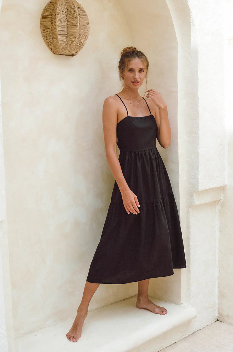 JOIE Midi Dress - black linen cotton - Image 4