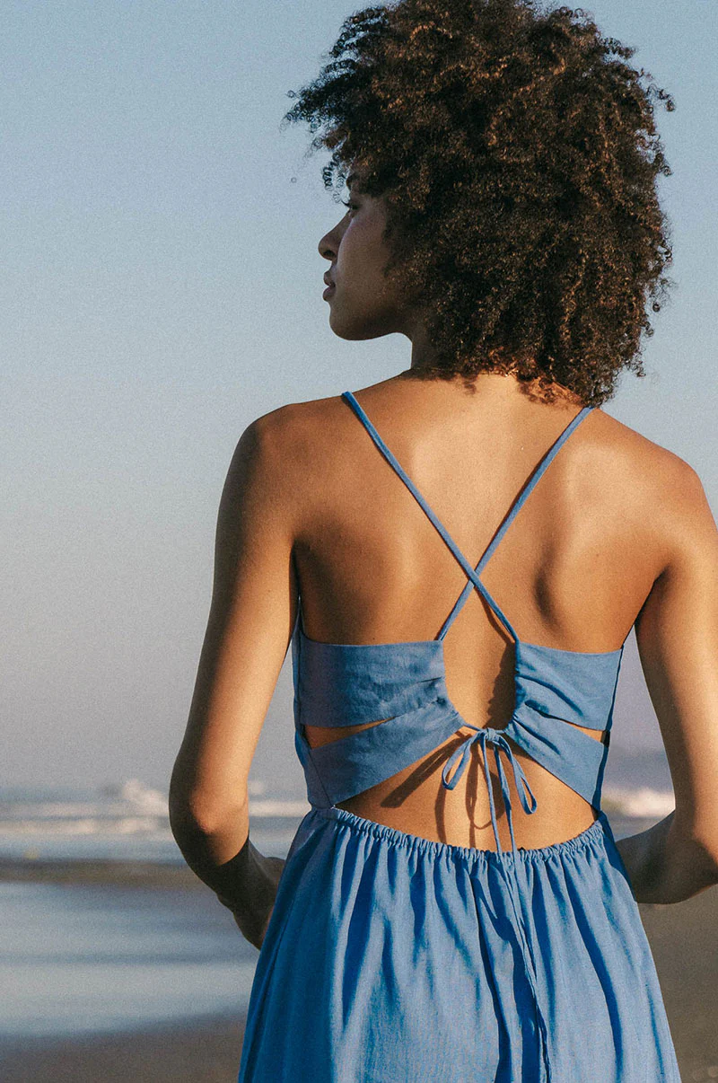 JOIE Midi Dress - cornflower blue linen cotton - Image 4