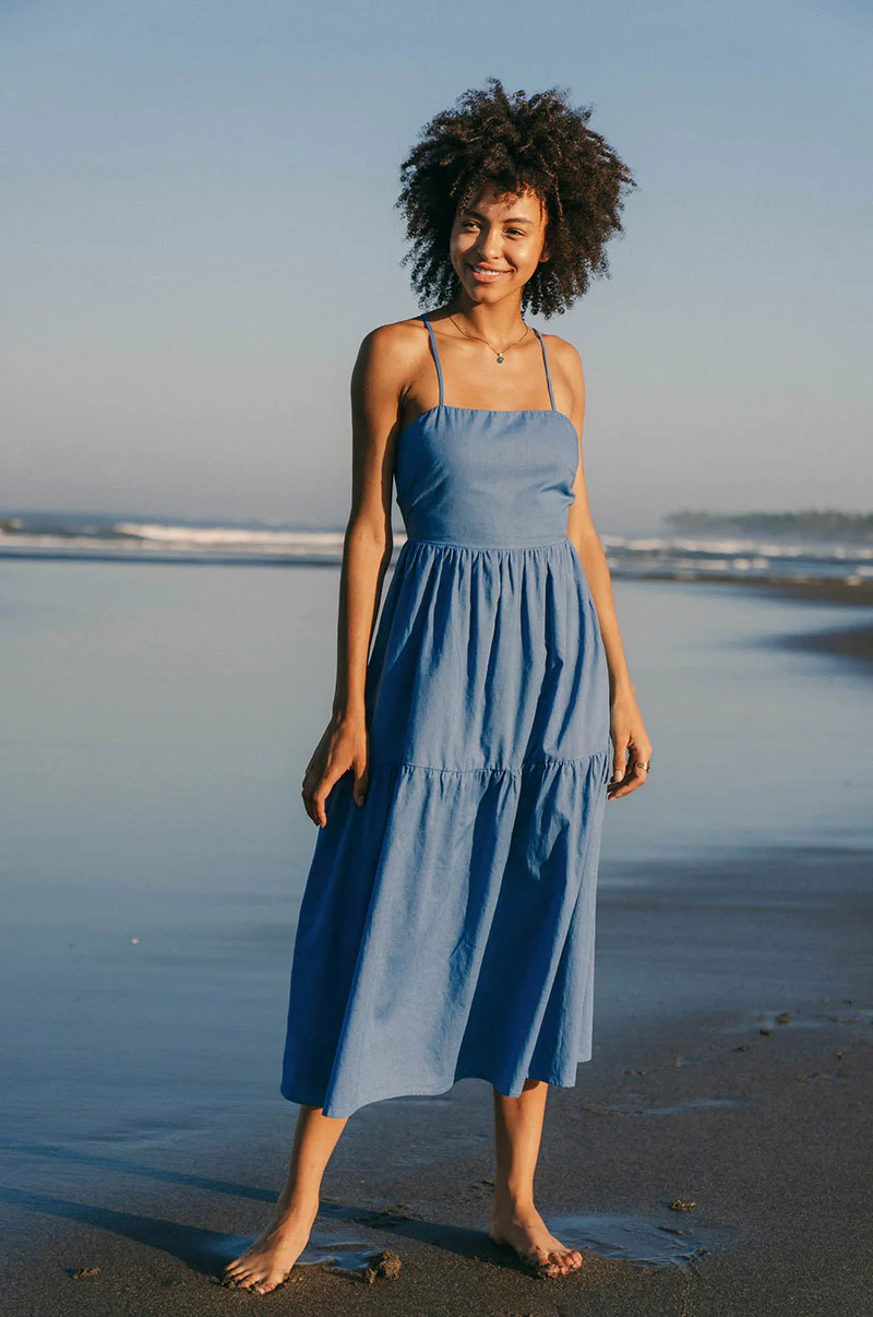 JOIE Midi Dress - cornflower blue linen cotton - Image 6