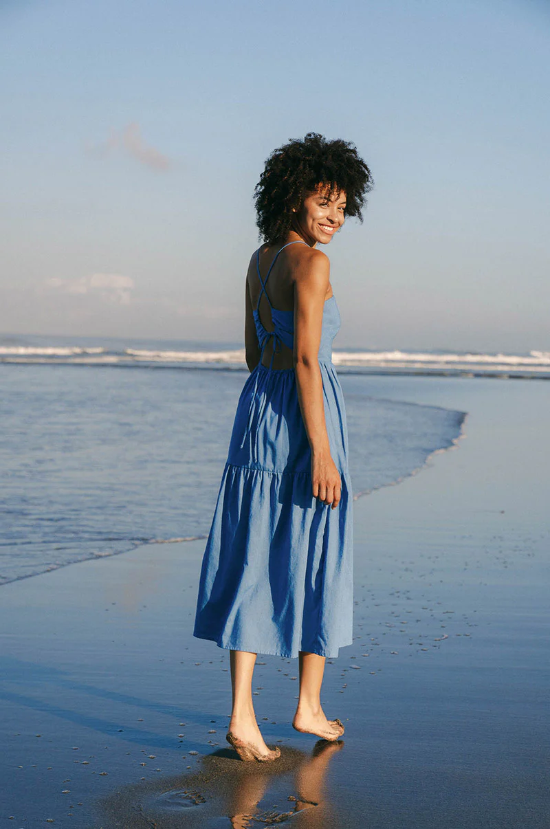 JOIE Midi Dress - cornflower blue linen cotton - Image 7