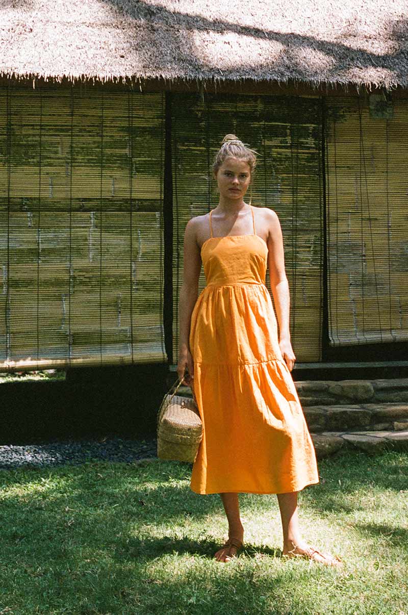 JOIE Midi Dress - mandarin orange linen cotton - Image 4