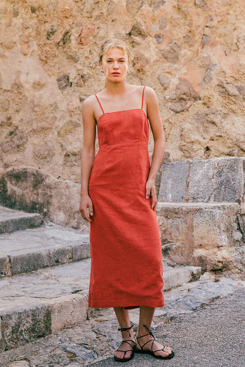 ALLURE Midi Dress - red linen - Image 5