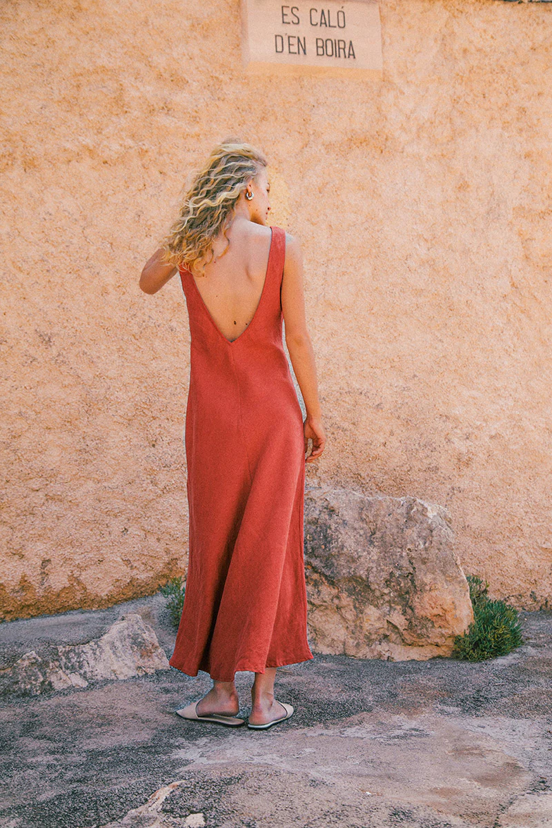 DEIA Midi Dress - red linen - Image 5
