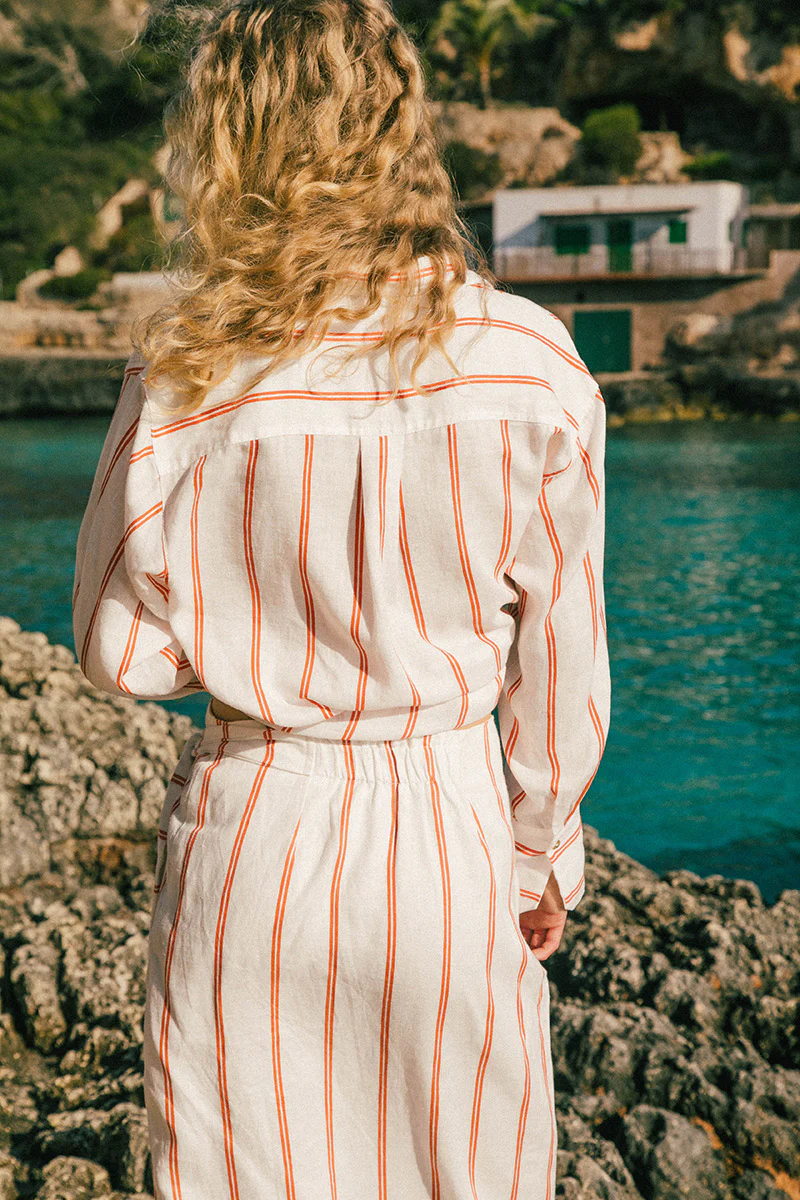 VERANO Midi Wrap Skirt - red stripe linen - Image 4