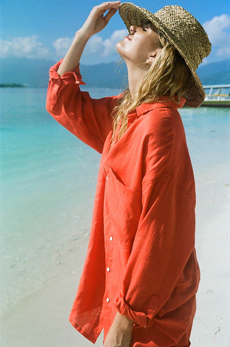 SUMMER Shirt Dress - coral linen - Image 7