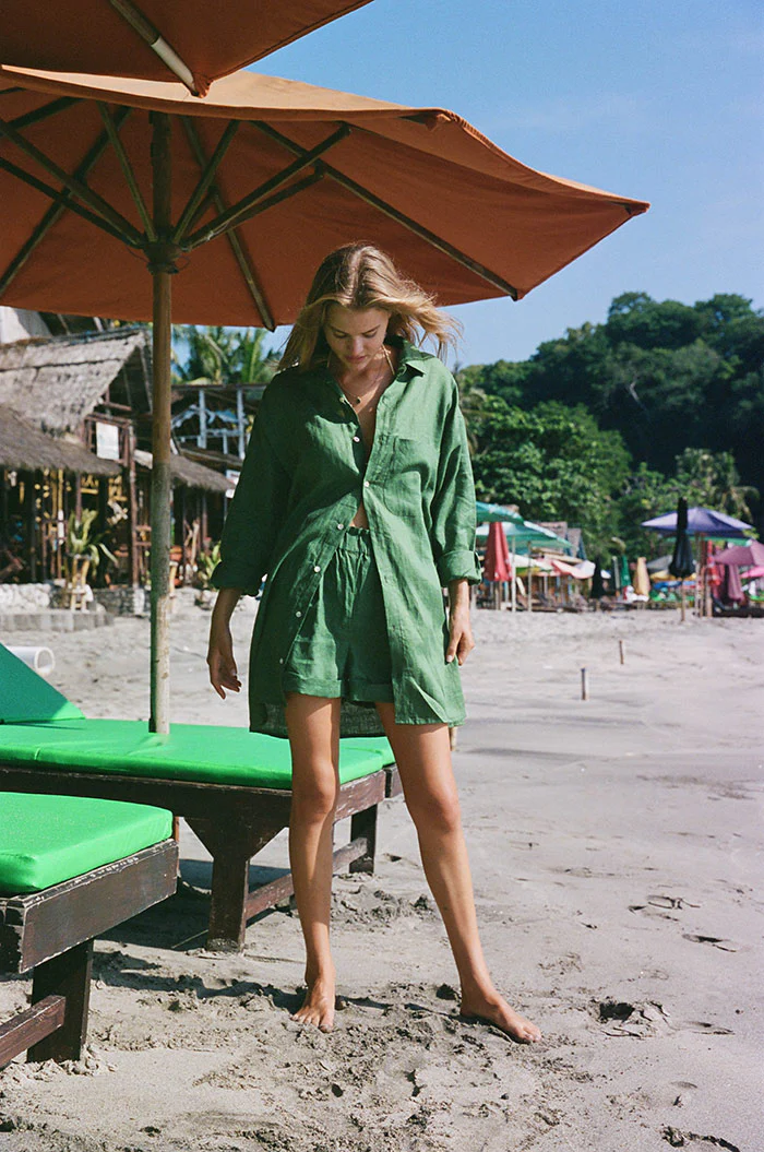 SUMMER Shirt Dress - dark green linen - Image 6