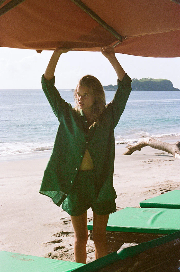 SUMMER Shirt Dress - dark green linen - Image 7