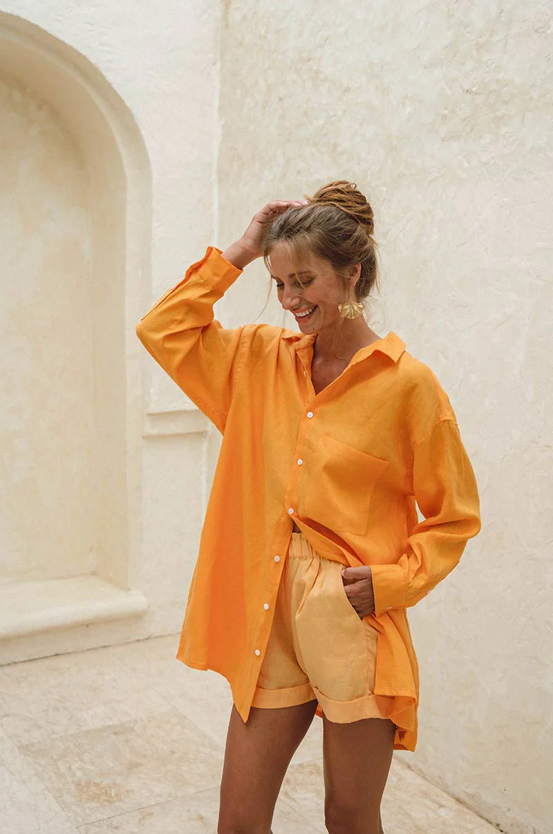 SUMMER Shirt Dress - mandarin orange linen - Image 4