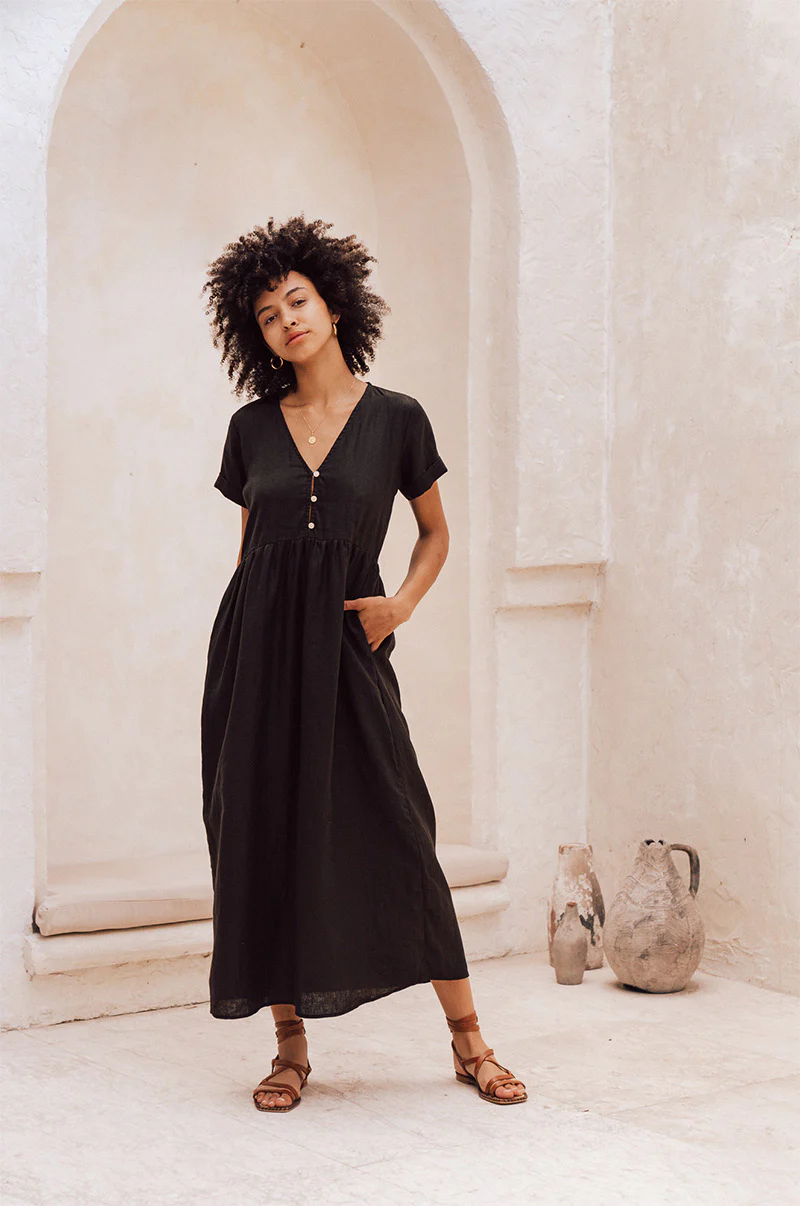 SUNSEEKER Midi Dress - black linen - Image 3