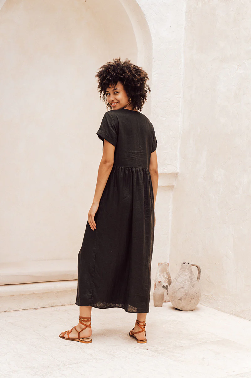 SUNSEEKER Midi Dress - black linen - Image 4
