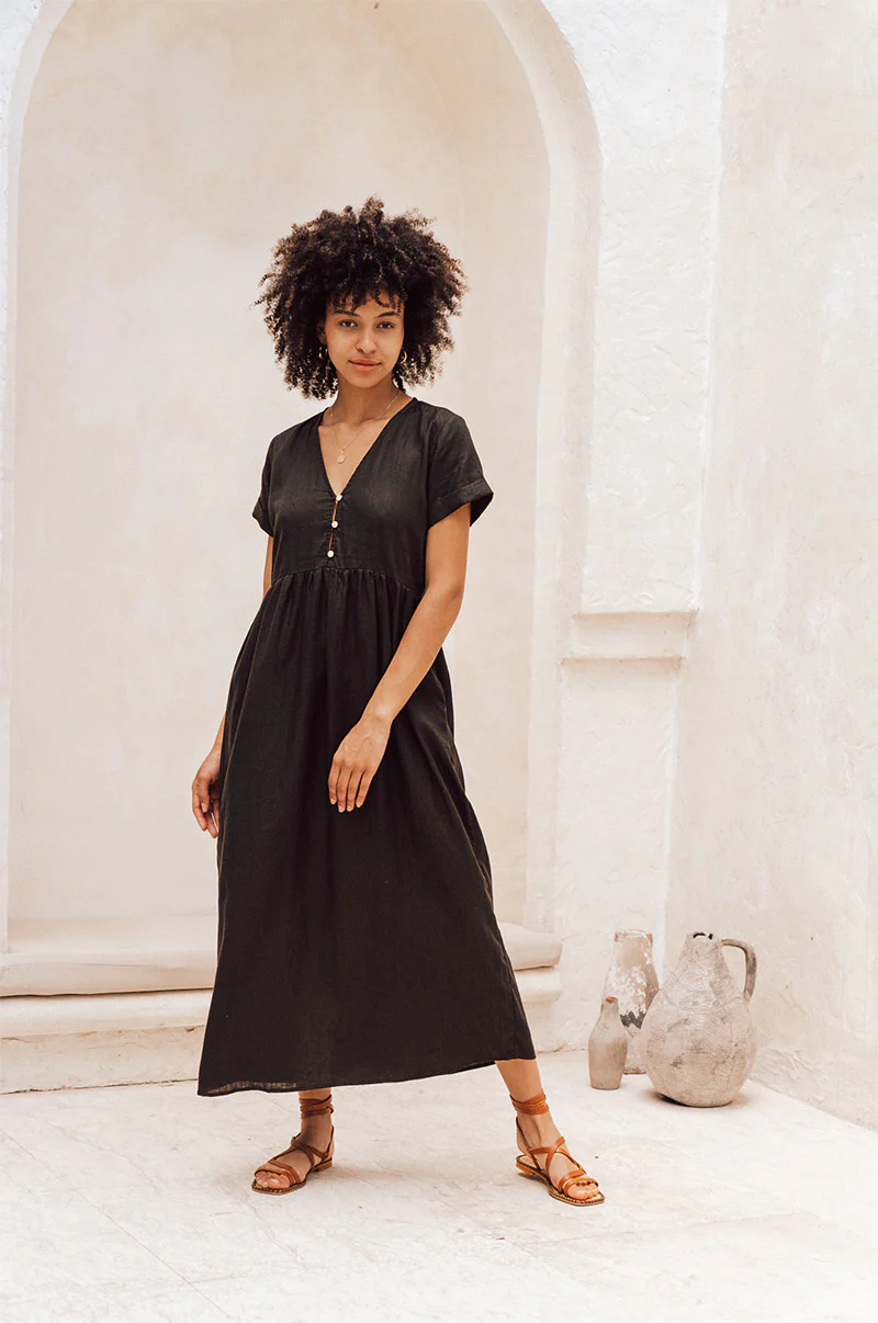SUNSEEKER Midi Dress - black linen - Image 5
