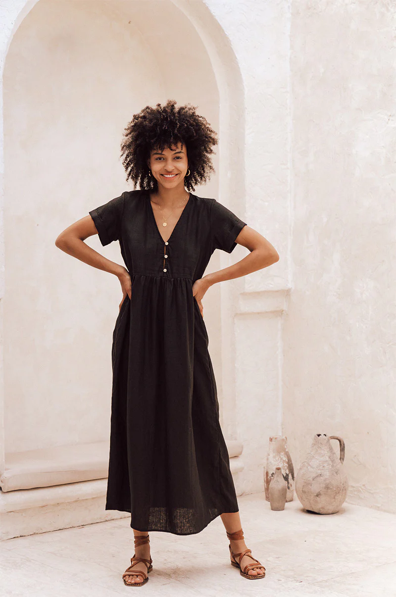 SUNSEEKER Midi Dress - black linen - Image 6