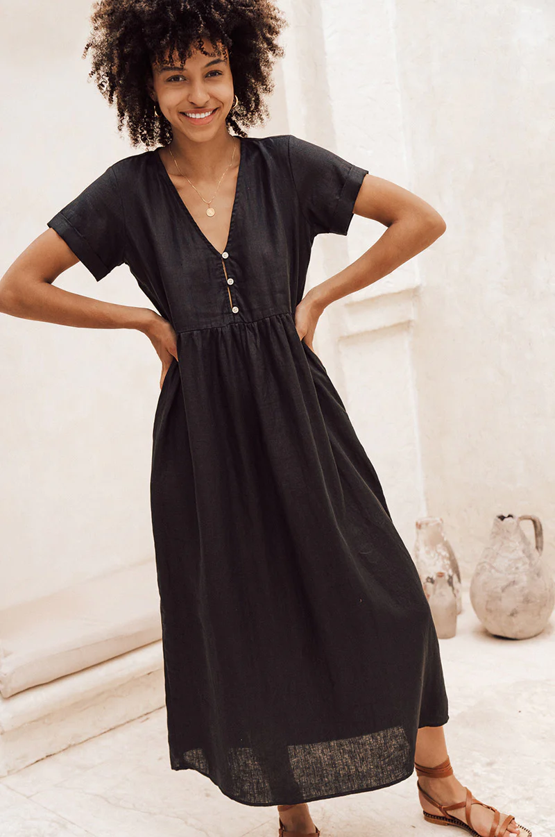 SUNSEEKER Midi Dress - black linen - Image 7