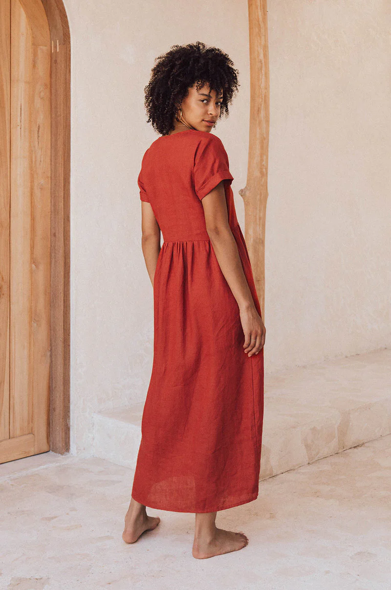 SUNSEEKER Midi Dress - warm red linen - Image 3