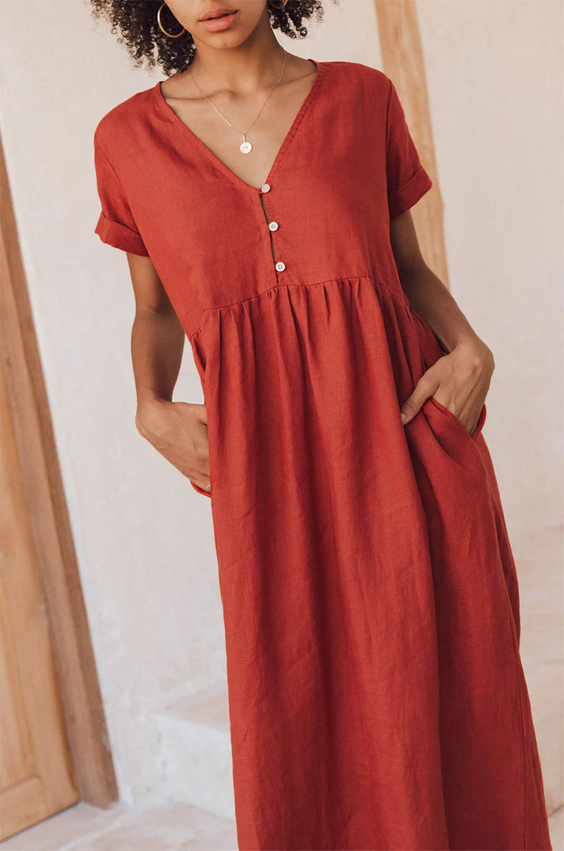 SUNSEEKER Midi Dress - warm red linen - Image 4