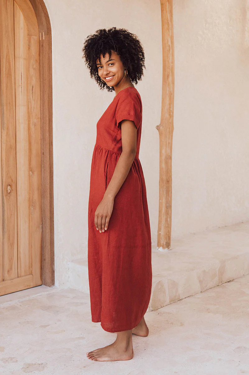 SUNSEEKER Midi Dress - warm red linen - Image 5