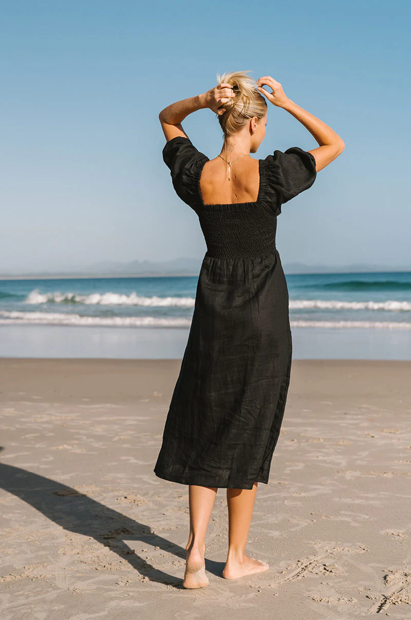 VOYAGE Midi Dress - black linen - Image 4