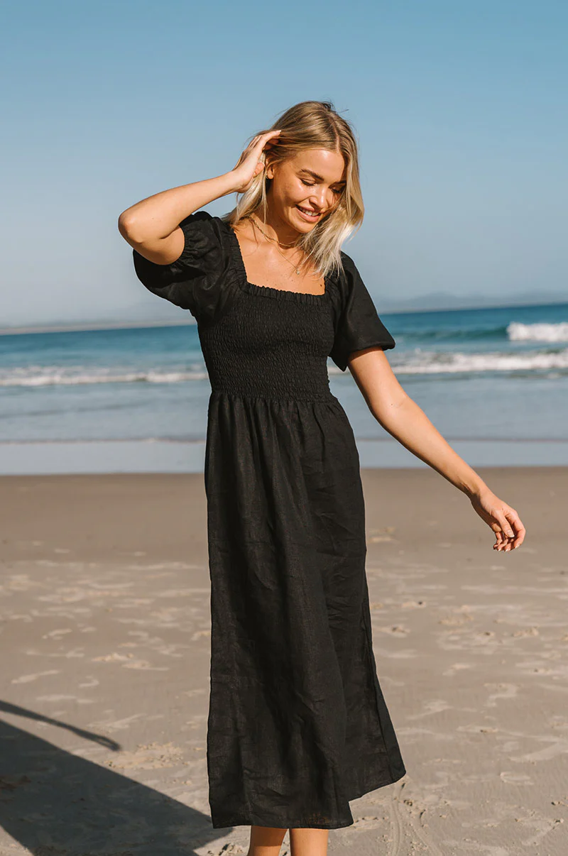 VOYAGE Midi Dress - black linen - Image 5
